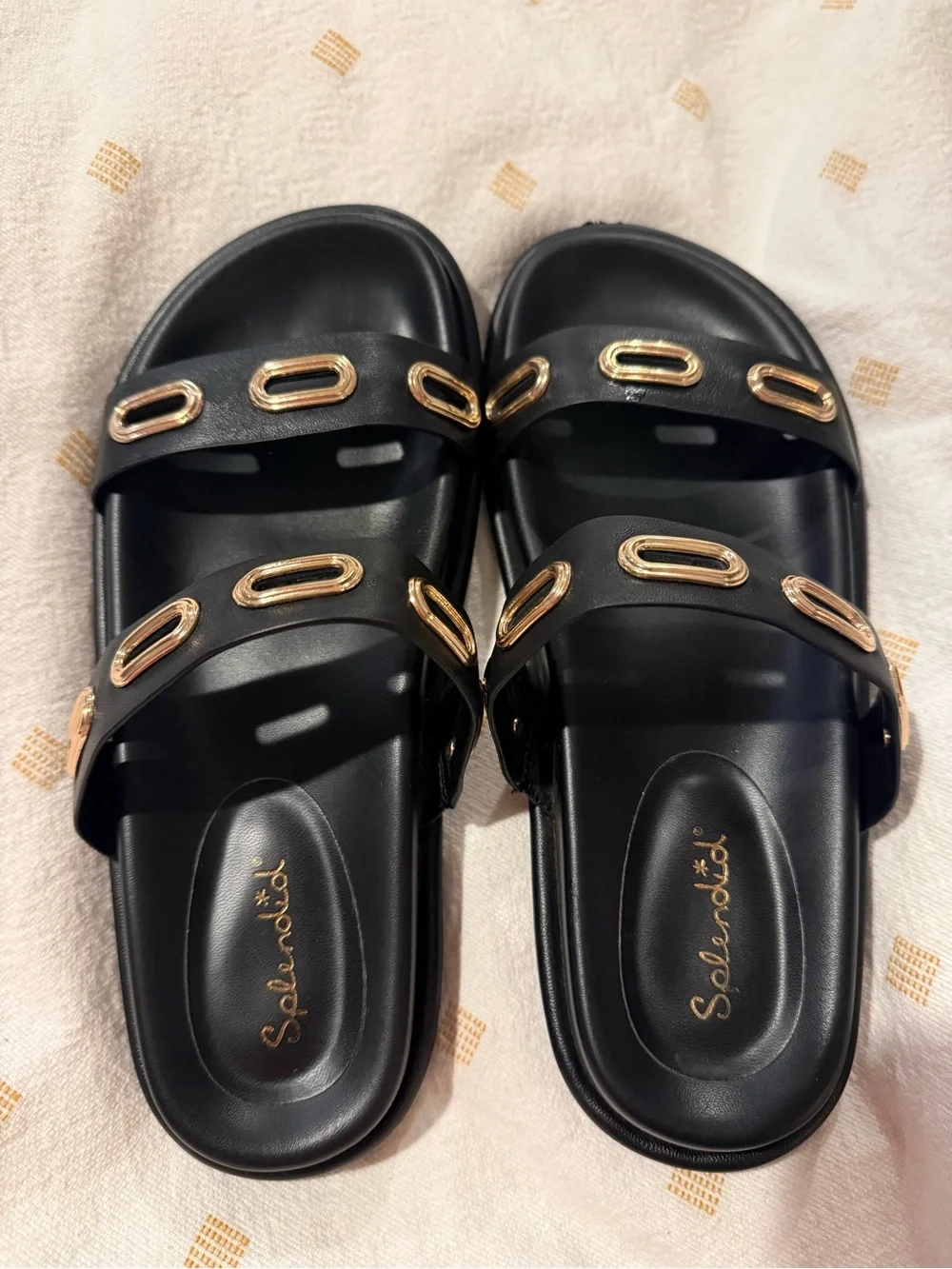 Splendid Black Slide Sandals with Gold Hardware,7 Anthropologie
